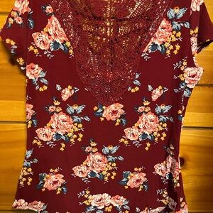 BCG Red Cropped Embellished Blouse